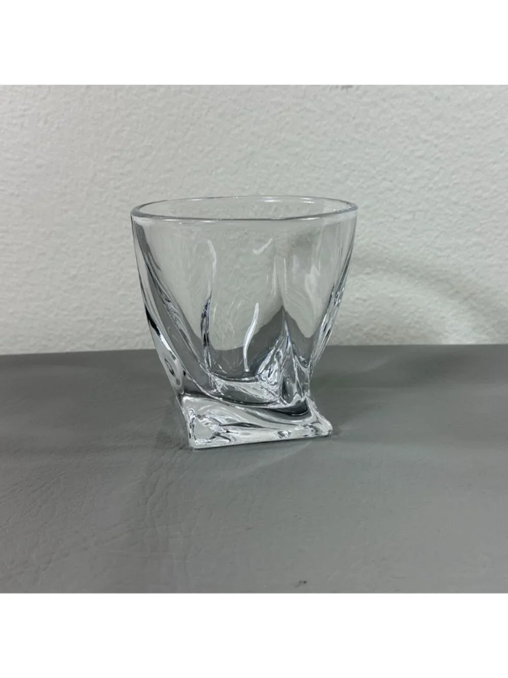 Vintage Crystal Twist Whiskey Glass Heavy Bottom Mid Century Modern Barware